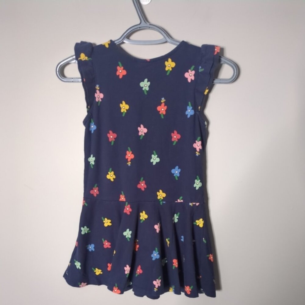 Hanna Andersson Flower Ruffle Dress Navy Size 6/7 (120cm) Pockets Cap Sleeves - Picture 2 of 8